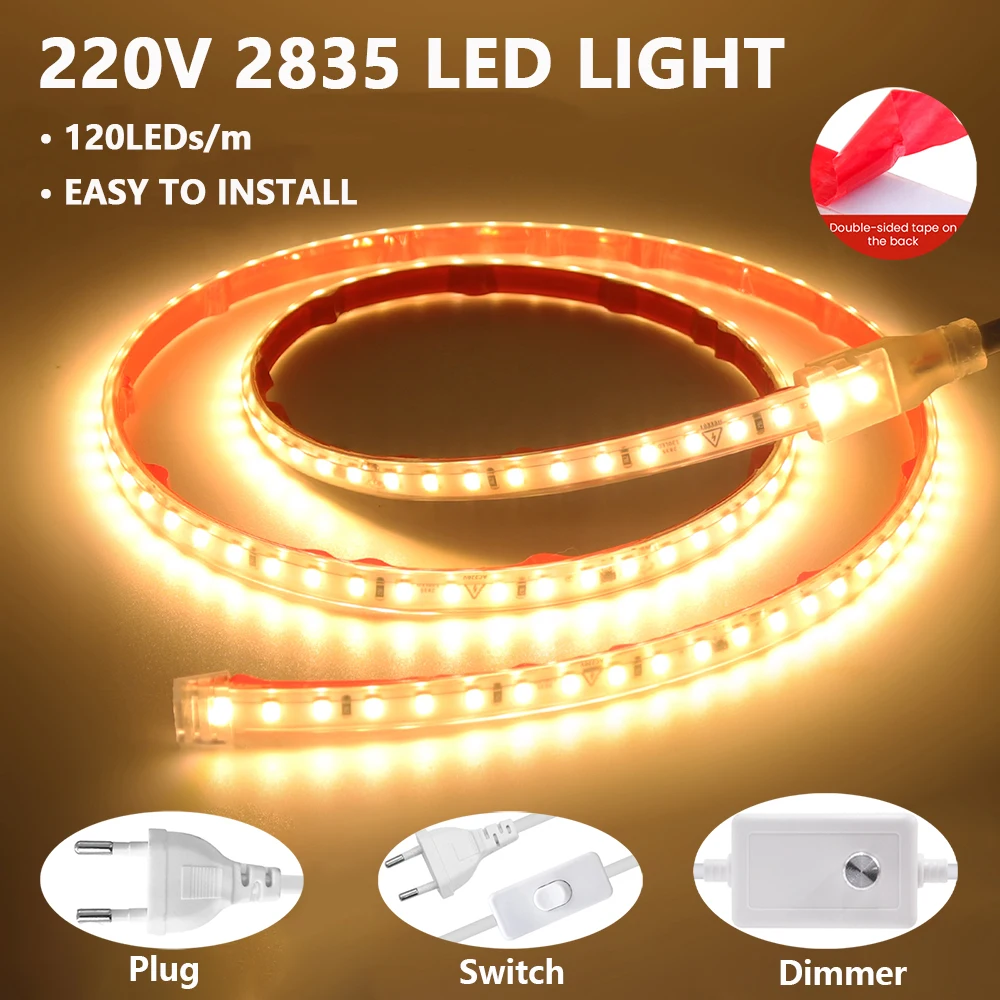220V Dimmable Led Strip Light 10cm Cut 2835 Switch Power Kit Waterproof Adhesive Tape Flex 120 LEDs Ribbon Warm Natural White
220V Dimmable Led Strip Light 10cm Cut 2835 Switch Power Kit Waterproof Adhesive Tape Flex 120 LEDs Ribbon Warm Natural White