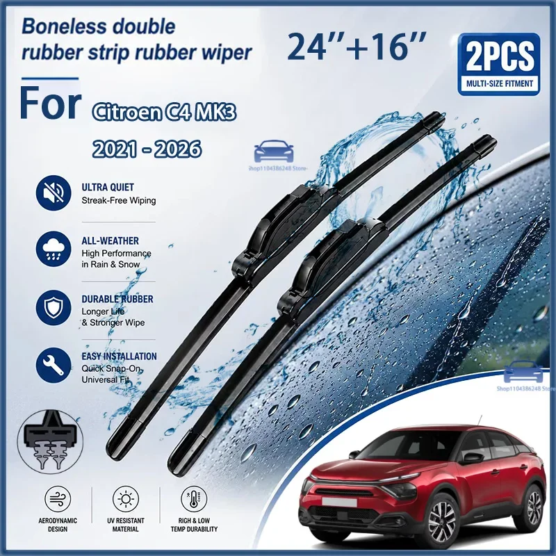 Durable Clear View Wiper Blades For Citroen C4 MK3 2021-2026 24''+16'' Front Window Rain Brushes
Durable Clear View Wiper Blades For Citroen C4 MK3 2021-2026 24''+16'' Front Window Rain Brushes