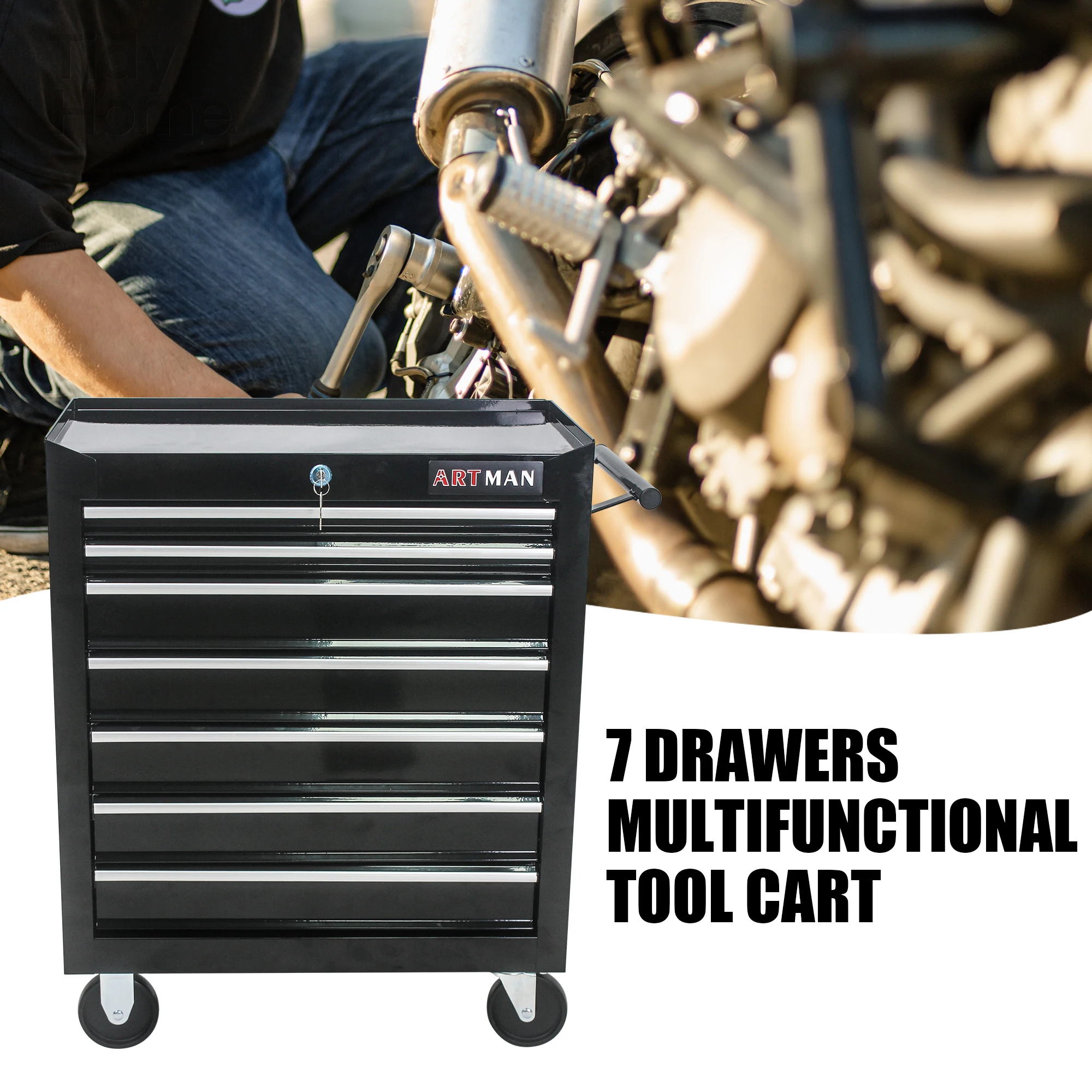 7 DRAWERS MULTIFUNCTIONAL TOOL CART WITH WHEELS-BLACK toolbox with wheels tool organizer box rolling tool-box garage storage
7 DRAWERS MULTIFUNCTIONAL TOOL CART WITH WHEELS-BLACK toolbox with wheels tool organizer box rolling tool-box garage storage