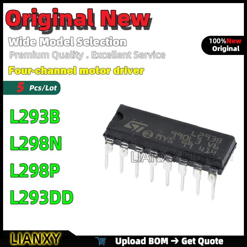5pcs DIP-16 L293B L298N L298P L293DD Four-channel motor driver New Original
5pcs DIP-16 L293B L298N L298P L293DD Four-channel motor driver New Original