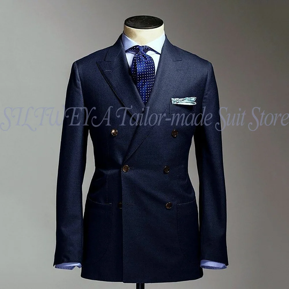 Customized Elegant Men Pants Suits Dark Blue Double Breasted Formal 2 Pieces Jacket Pants Formal Occasion Wedding Groom Tuxedo
Customized Elegant Men Pants Suits Dark Blue Double Breasted Formal 2 Pieces Jacket Pants Formal Occasion Wedding Groom Tuxedo