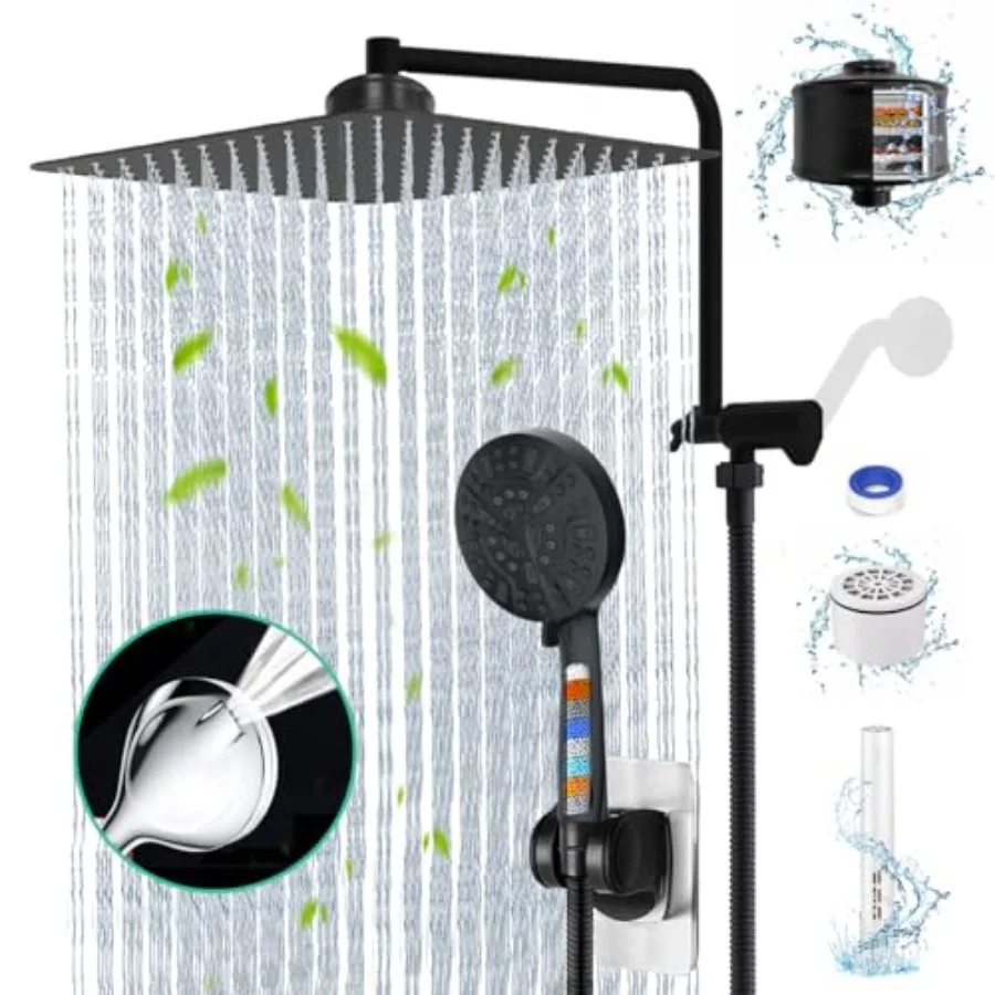 Matte Black Shower Head with Filters 12" Rain Shower Head with Handheld Spray Dual Shower Filter Head for Hard Water Showerhead
Matte Black Shower Head with Filters 12" Rain Shower Head with Handheld Spray Dual Shower Filter Head for Hard Water Showerhead