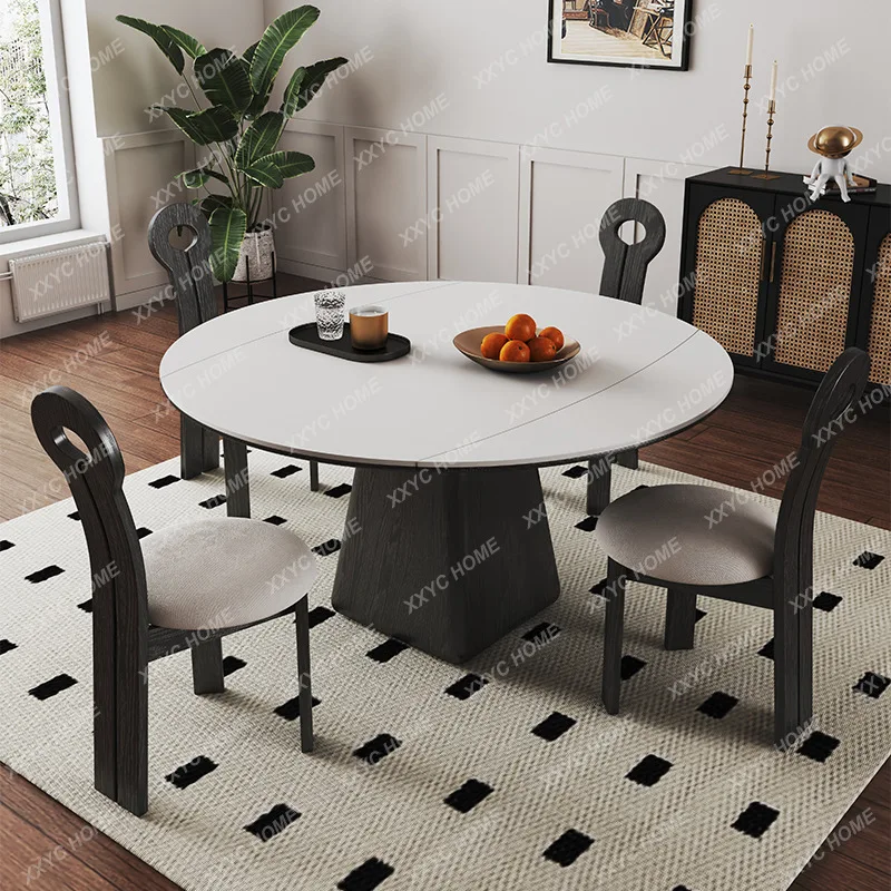 Hh2cc Pure white rock slab retractable solid wood dining table modern household small apartment retro style round dining table
Hh2cc Pure white rock slab retractable solid wood dining table modern household small apartment retro style round dining table