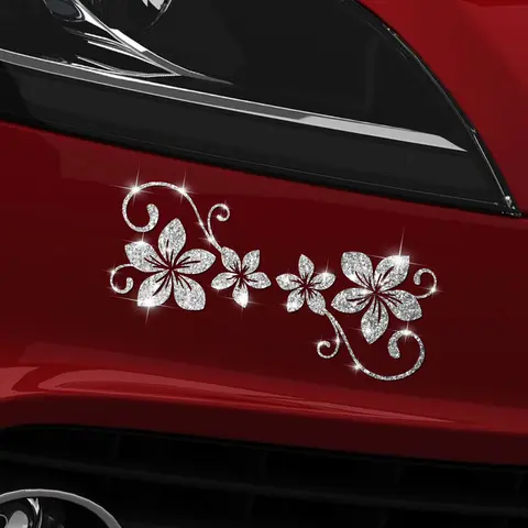 1 autocollant de voiture en vinyle auto-adhésif scintillant à quatre fleurs de vigne, facile à installer, adapté aux voitures, motos, camions, etc.