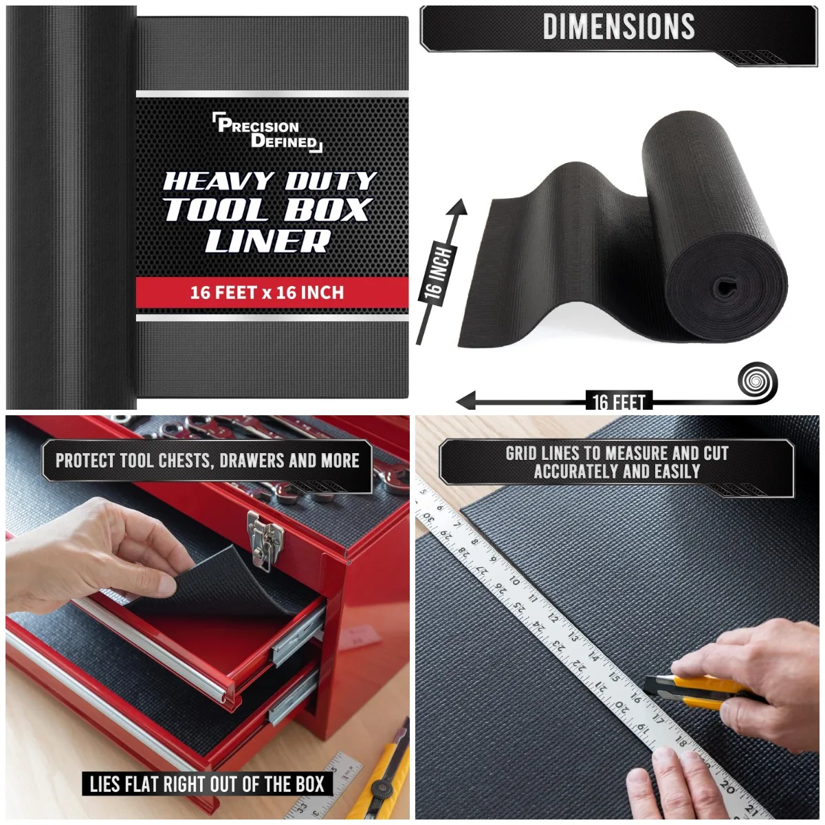 Professional Black Tool Box Liner, 16' x 16', Non-Slip Drawer & Shelf Liner
Professional Black Tool Box Liner, 16' x 16', Non-Slip Drawer & Shelf Liner