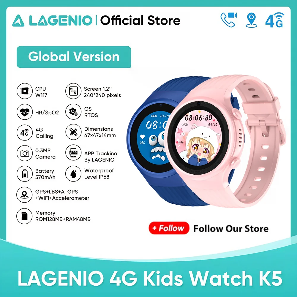 LAGENIO 4G Kids Watch K5 GPS Location Tracke Sim Card SmartWatch Camera Video Call Phone Watch Waterproof Watch Chidlren Gifts
LAGENIO 4G Kids Watch K5 GPS Location Tracke Sim Card SmartWatch Camera Video Call Phone Watch Waterproof Watch Chidlren Gifts