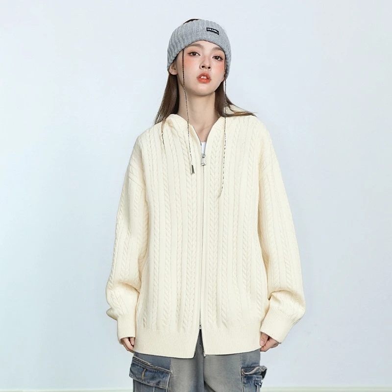 Корейский шикарный вязаный свитер на молнии, женский кардиган с капюшоном, осень-зима, модные вязаные топы с круглым вырезом и длинными рукавами, женский джемпер на молнии 
Корейский шикарный вязаный свитер на молнии, женский кардиган с капюшоном, осень-зима, модные вязаные топы с круглым вырезом и длинными рукавами, женский джемпер на молнии