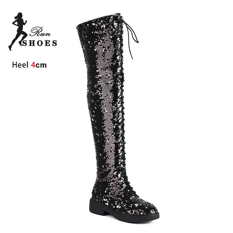 Большие размеры 43 Боковая молния 4 см Блоковый каблук Круглый носок Длинные сапоги Круглые сапоги выше колена с блестками Женская модная обувь для вечеринок 
Большие размеры 43 Боковая молния 4 см Блоковый каблук Круглый носок Длинные сапоги Круглые сапоги выше колена с блестками Женская модная обувь для вечеринок