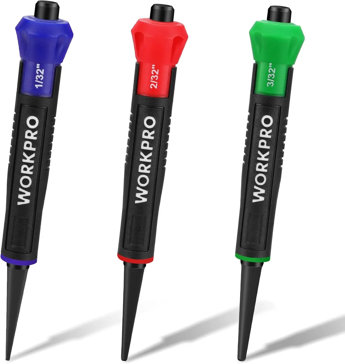 3-Piece Nail Punch Set, 1/32", 1/16", 3/32" Nail Setter, Color Coded with Shock-Absorbing Grip
3-Piece Nail Punch Set, 1/32", 1/16", 3/32" Nail Setter, Color Coded with Shock-Absorbing Grip