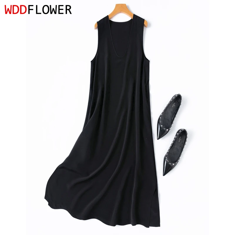 Women Silk Tank Dress 100% Mulberry Silk 24 Momme Heavy Crepe Silk Deep V Neck Sleeveless A-Line Long Type Midi Dress M1348
Women Silk Tank Dress 100% Mulberry Silk 24 Momme Heavy Crepe Silk Deep V Neck Sleeveless A-Line Long Type Midi Dress M1348