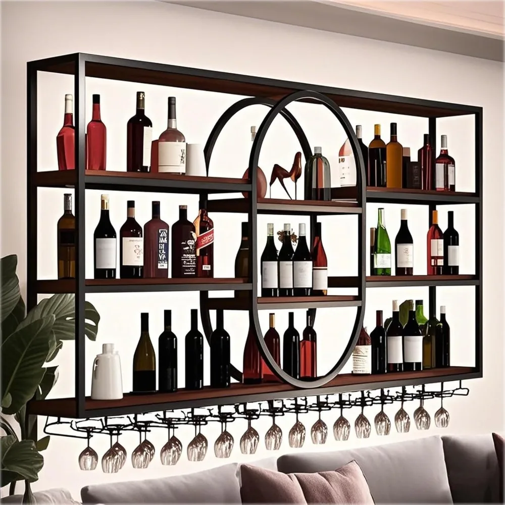 63in Wall Mounted Wine Rack, Metal 4 Tier Large Capacity Hanging Bar Rack with Wine Glass Holder, Oval Wine Bottle Storage Displ
63in Wall Mounted Wine Rack, Metal 4 Tier Large Capacity Hanging Bar Rack with Wine Glass Holder, Oval Wine Bottle Storage Displ