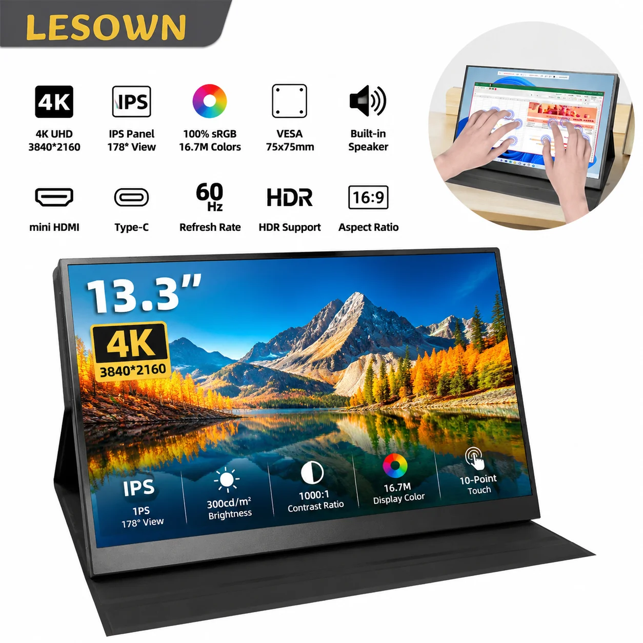 LESOWN 13.3" 3840x2160 Second Screen 60Hz Driver-free LCD Mobile Monitor with Speakers for Steam Deck
LESOWN 13.3" 3840x2160 Second Screen 60Hz Driver-free LCD Mobile Monitor with Speakers for Steam Deck