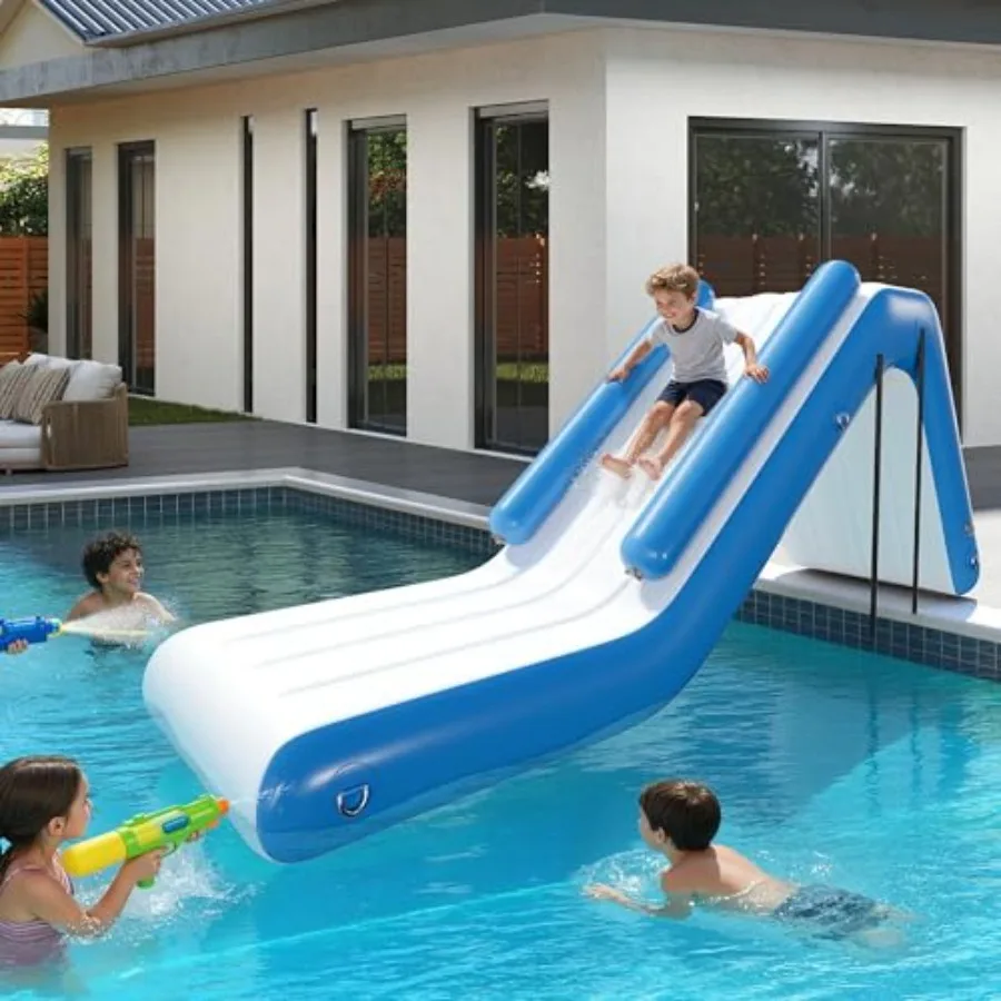 Outdoor waterfall slide for adults kids: 10Lx2.6Wx4H ft inflatable pontoon water slide with climbing handle, white blue, easy s
Outdoor waterfall slide for adults kids: 10Lx2.6Wx4H ft inflatable pontoon water slide with climbing handle, white blue, easy s