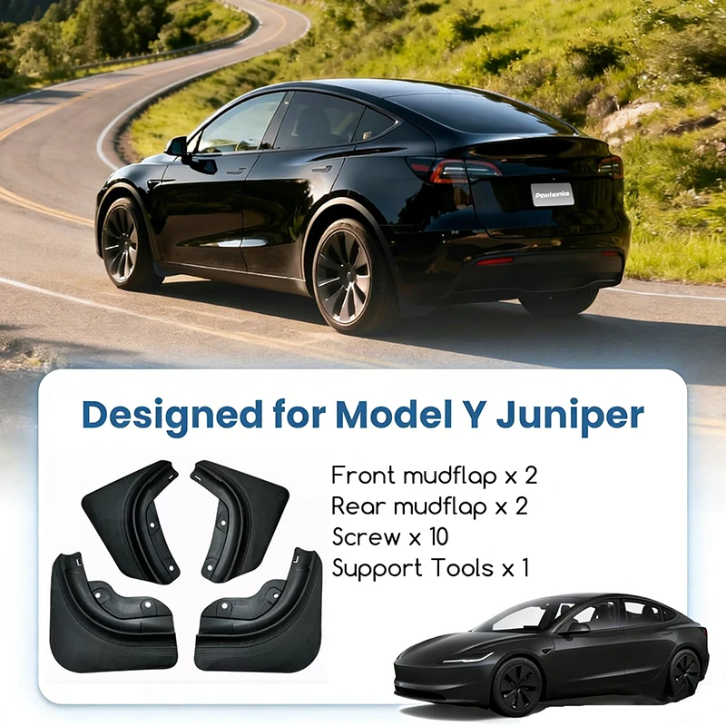 4PCS Mud Flaps For Tesla Model Y Accessories 2025 All Weather Tire Splash Guards Mudflaps Paint Protection Exterior Front Rear