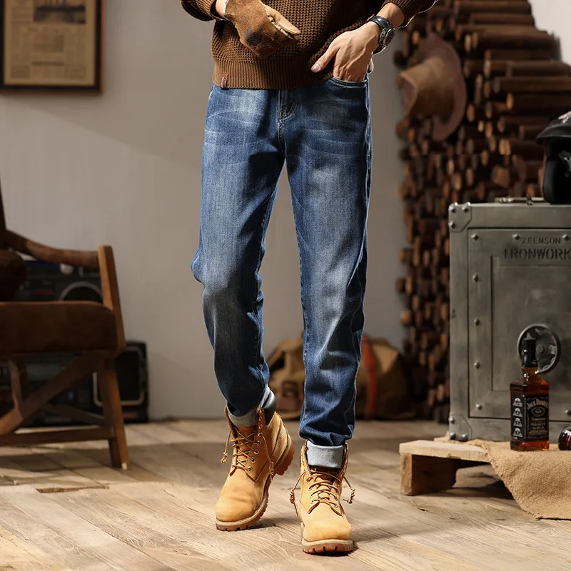New autumn/winter plus-size men's wash vintage jeans loose stretch pants with small feet
New autumn/winter plus-size men's wash vintage jeans loose stretch pants with small feet