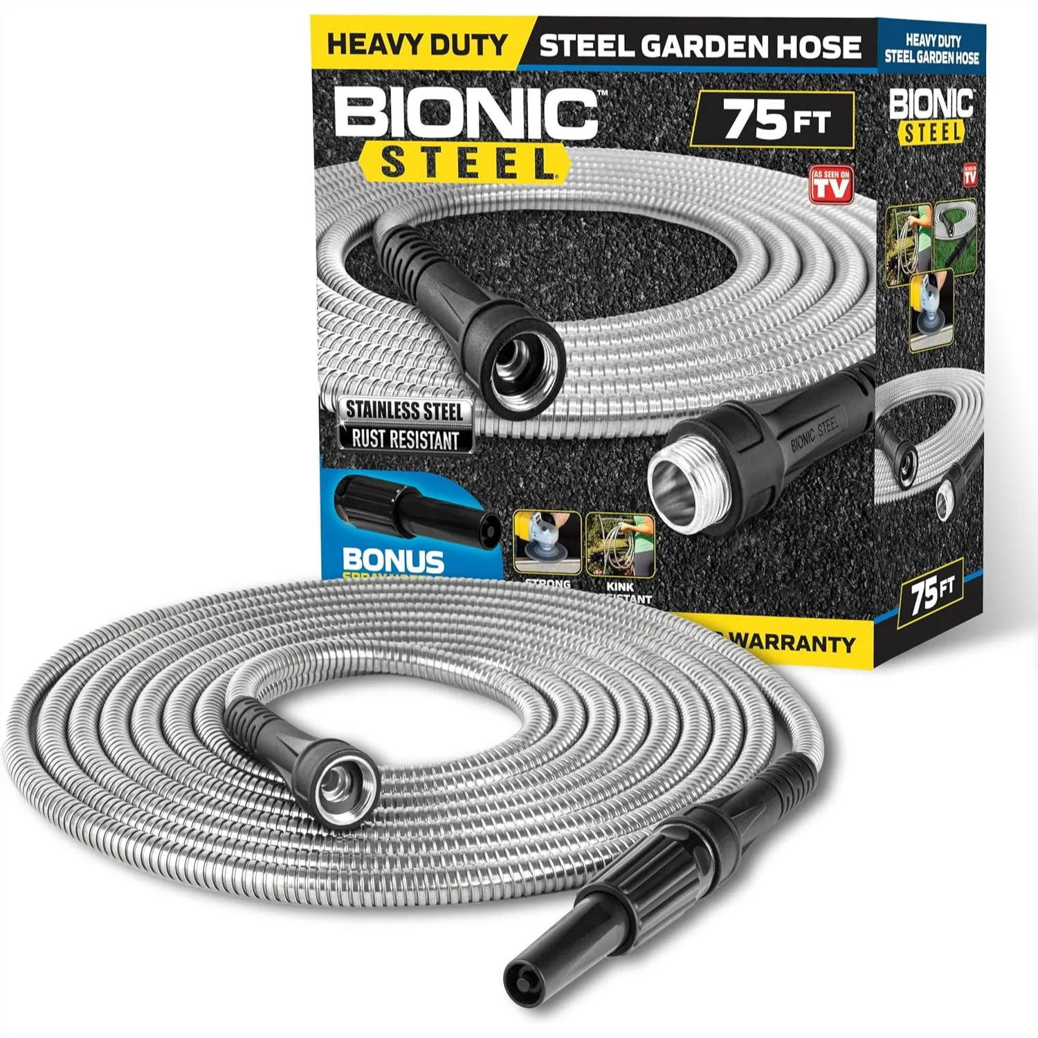 75 ft Garden Hose 304 Stainless Steel, Lightweight & Flexible Metal Water Hose with Crush Resistant Fittings, Kink Free, Rust
75 ft Garden Hose 304 Stainless Steel, Lightweight & Flexible Metal Water Hose with Crush Resistant Fittings, Kink Free, Rust