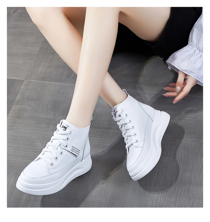 Womens White High Top Platform Sneakers Leather Upper Thick Sole Casual Lace Up Shoes Lightweight Non Slip Height Increasing 18 S6fb5f2115ced4ba1a7697388b857bfd89