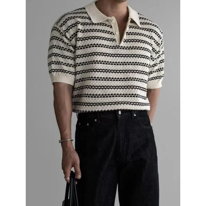 Striped Short-sleeved Knitted Sweater T-shirt Men's 2026 Summer Thin Breathable Lapel Half-sleeved Commuter Wear
Striped Short-sleeved Knitted Sweater T-shirt Men's 2026 Summer Thin Breathable Lapel Half-sleeved Commuter Wear