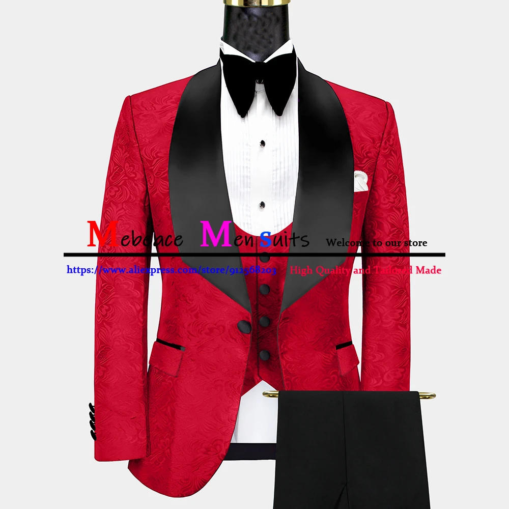 Black Shawl Lapel Mens Suits Red Jacquard Groom Wedding Tuxedo 3 Pieces Jacket Vest Pants Slim Fit Business Wedding Suit for Men
Black Shawl Lapel Mens Suits Red Jacquard Groom Wedding Tuxedo 3 Pieces Jacket Vest Pants Slim Fit Business Wedding Suit for Men