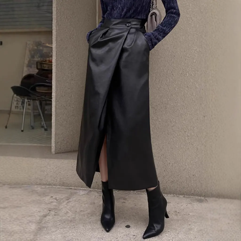 High-Waisted Leather Skirt for Women Pleated Straight Long Skirt One-Step Hip-Covering Autumn Winter Petite Style
High-Waisted Leather Skirt for Women Pleated Straight Long Skirt One-Step Hip-Covering Autumn Winter Petite Style