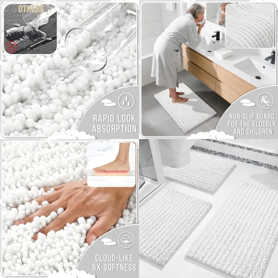 Bathroom Rug Set 3 Pcs - Super Absorbent Quick Dry Chenille Bath Mats Toilet Rug, Non Slip Machine Washable, Extra Thick Shaggy
Bathroom Rug Set 3 Pcs - Super Absorbent Quick Dry Chenille Bath Mats Toilet Rug, Non Slip Machine Washable, Extra Thick Shaggy