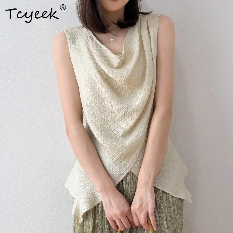 Tcyeek 100% Real Mulberry Silk Woman Tops 2026 Summer Unique Lively Overlapping Loose Tank Top Clothes for Woman Ropa Para Mujer
Tcyeek 100% Real Mulberry Silk Woman Tops 2026 Summer Unique Lively Overlapping Loose Tank Top Clothes for Woman Ropa Para Mujer