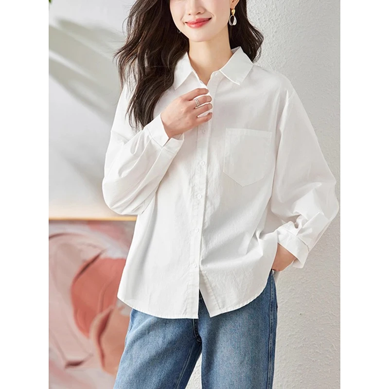 Pure Cotton White Casual Shirt Women's Long Sleeve Loose Fit Spring Outerwear Versatile Base Layer Korean Style Commute Wind
Pure Cotton White Casual Shirt Women's Long Sleeve Loose Fit Spring Outerwear Versatile Base Layer Korean Style Commute Wind