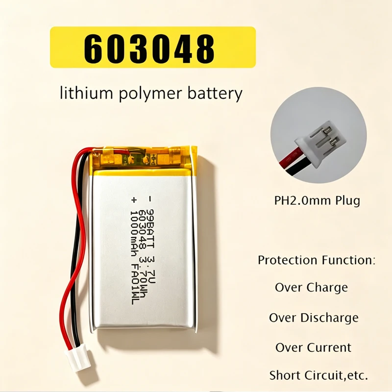 603048 1000mAh 3.7V Lipo Battery Rechargeable Polymer Lithium Batterie for Game Controller Robot GPS Bluetooth Headset LED Lamps
603048 1000mAh 3.7V Lipo Battery Rechargeable Polymer Lithium Batterie for Game Controller Robot GPS Bluetooth Headset LED Lamps