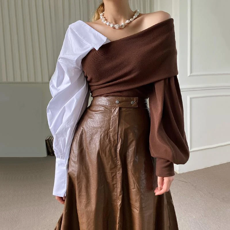 Fashion Off Shoulder Top Casual Splicing Women Sexy Tops Lady Beautiful Nice Lady Tshirts Female Vintage OL Streetwear 2024 New
Fashion Off Shoulder Top Casual Splicing Women Sexy Tops Lady Beautiful Nice Lady Tshirts Female Vintage OL Streetwear 2024 New
