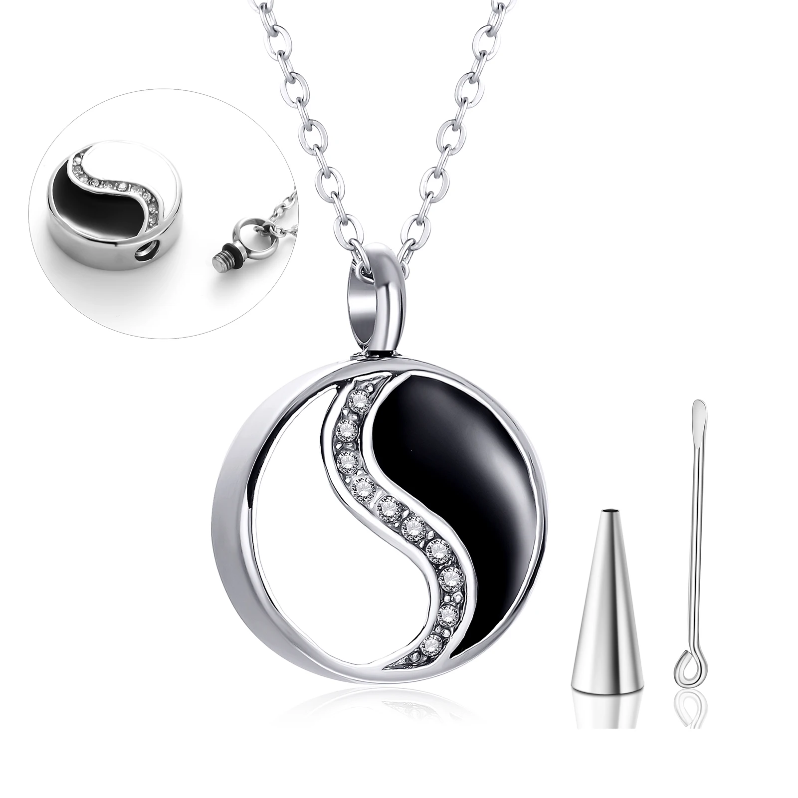 Stainless Steel Cremation Jewelry for Ashes Crystal Yin Yang Round Pendant Necklaces
Stainless Steel Cremation Jewelry for Ashes Crystal Yin Yang Round Pendant Necklaces