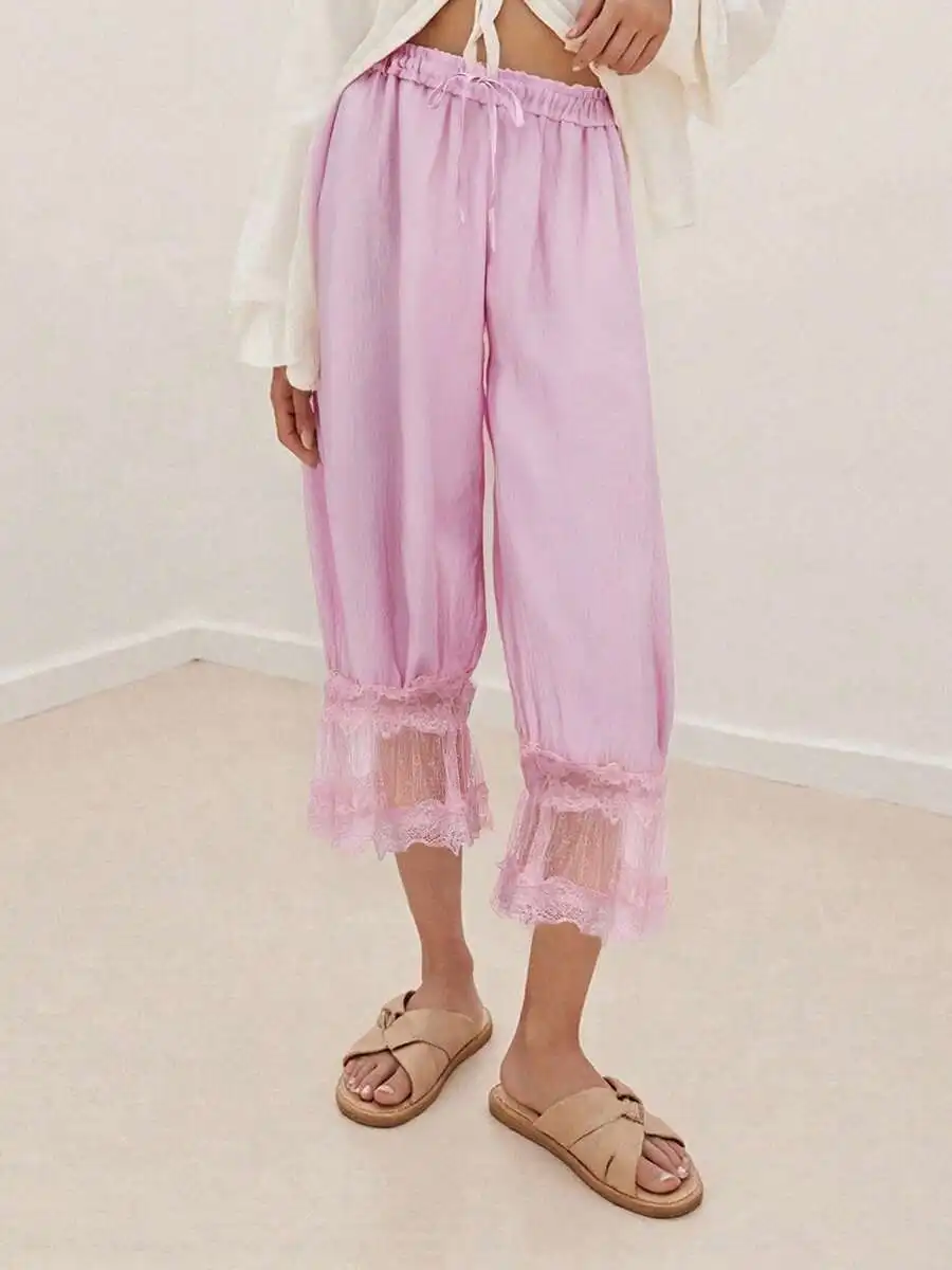 Womens Cropped Loose Mid-Rise Lace Trim Lantern Trousers Casual Streetwear
Womens Cropped Loose Mid-Rise Lace Trim Lantern Trousers Casual Streetwear