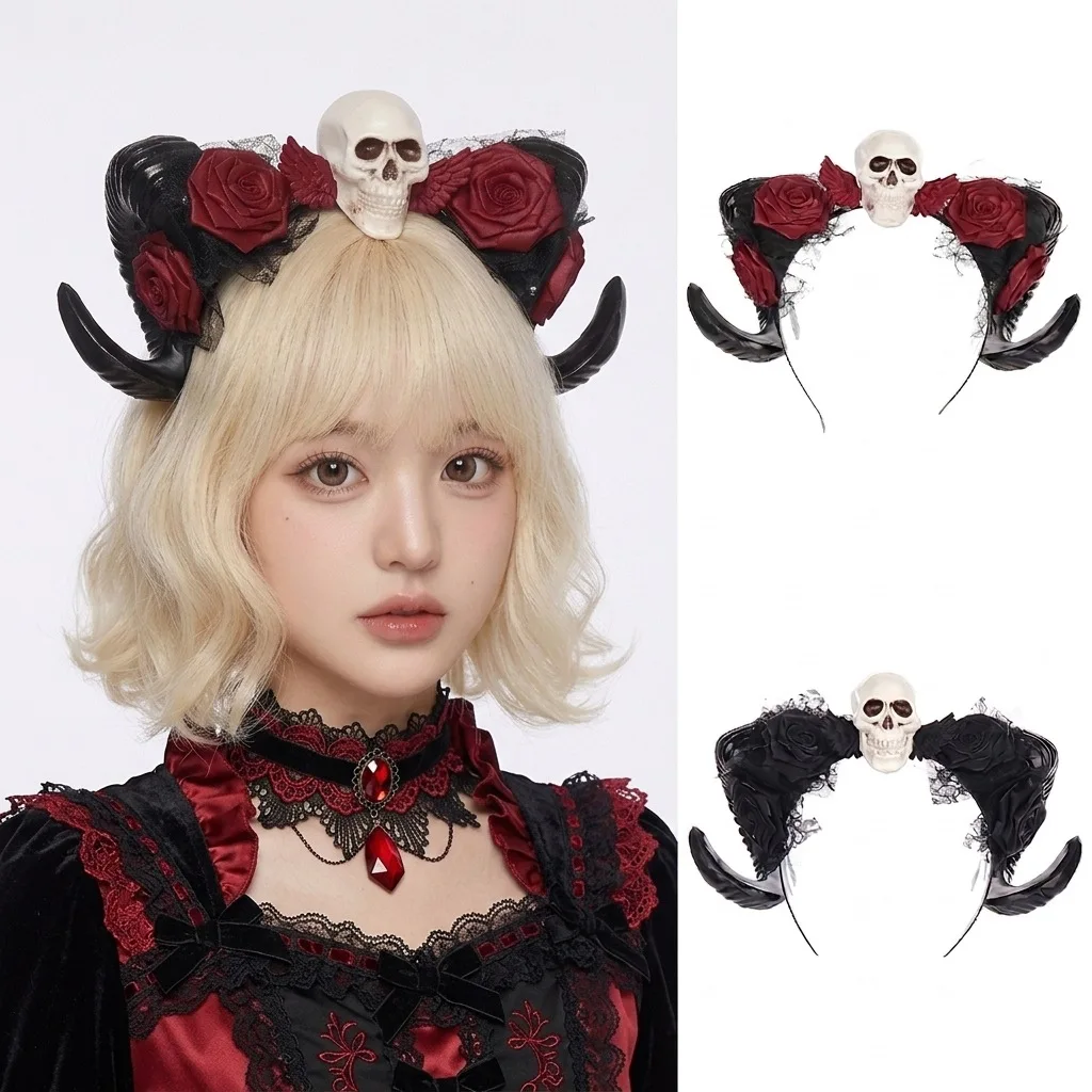 Gothic Demon Horns Headband Halloween, Skull Red Rose Devil Hair Hoop Cosplay Party Costume Accessory for Women
Gothic Demon Horns Headband Halloween, Skull Red Rose Devil Hair Hoop Cosplay Party Costume Accessory for Women