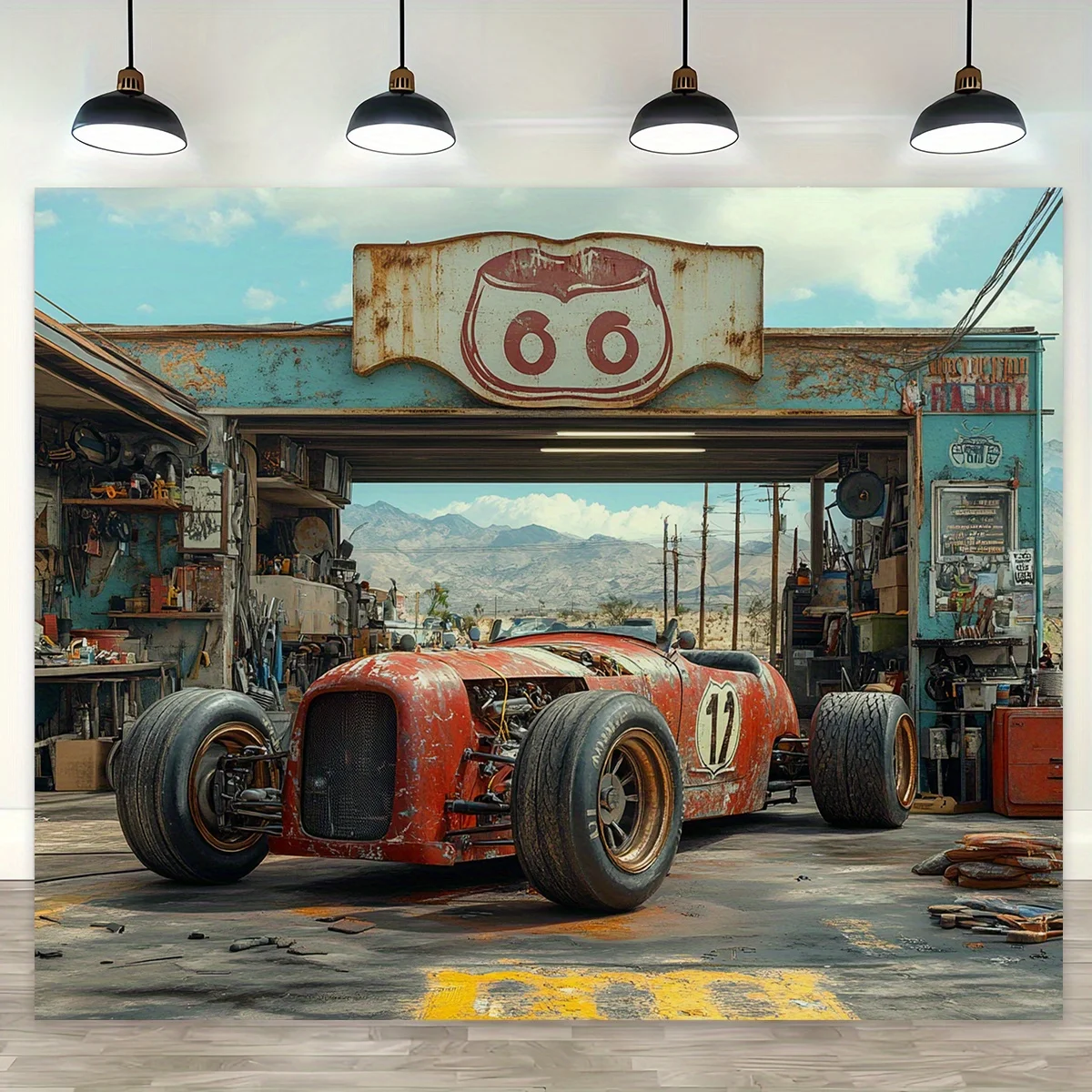 Одна винтажная машина в винтажном гаражном фоне - классический красный гоночный автомобиль, оснащен машинами и инструментами, изготовлен из полиэстера.
Одна винтажная машина в винтажном гаражном фоне - классический красный гоночный автомобиль, оснащен машинами и инструментами, изготовлен из полиэстера.