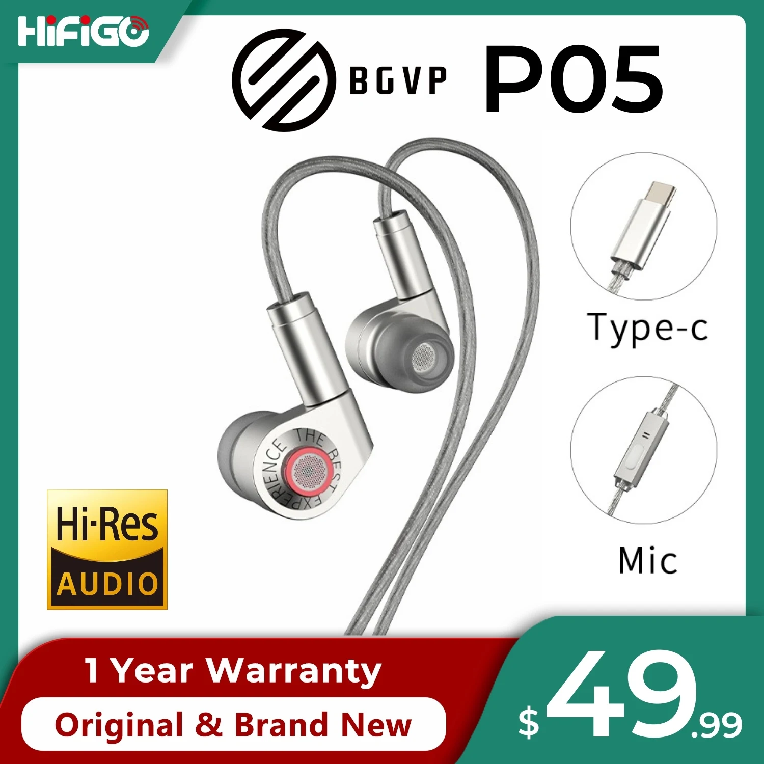 BGVP P05 Earphone Single Dynamic Driver in-Ear Monitors 10mm PU+Ceramic DD IEMs HiFi Headphone for Android with Type-C Mic&MMCX
BGVP P05 Earphone Single Dynamic Driver in-Ear Monitors 10mm PU+Ceramic DD IEMs HiFi Headphone for Android with Type-C Mic&MMCX