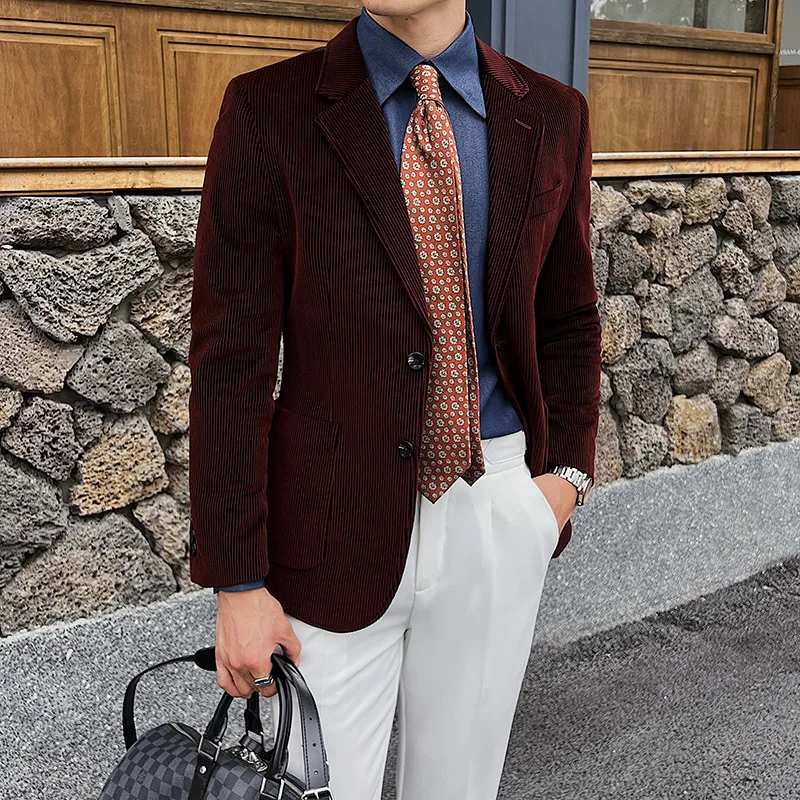 Corduroy suit for men in autumn and winter, thickened and slim fit with two buttons, suit jacket, business and leisure top
Corduroy suit for men in autumn and winter, thickened and slim fit with two buttons, suit jacket, business and leisure top
