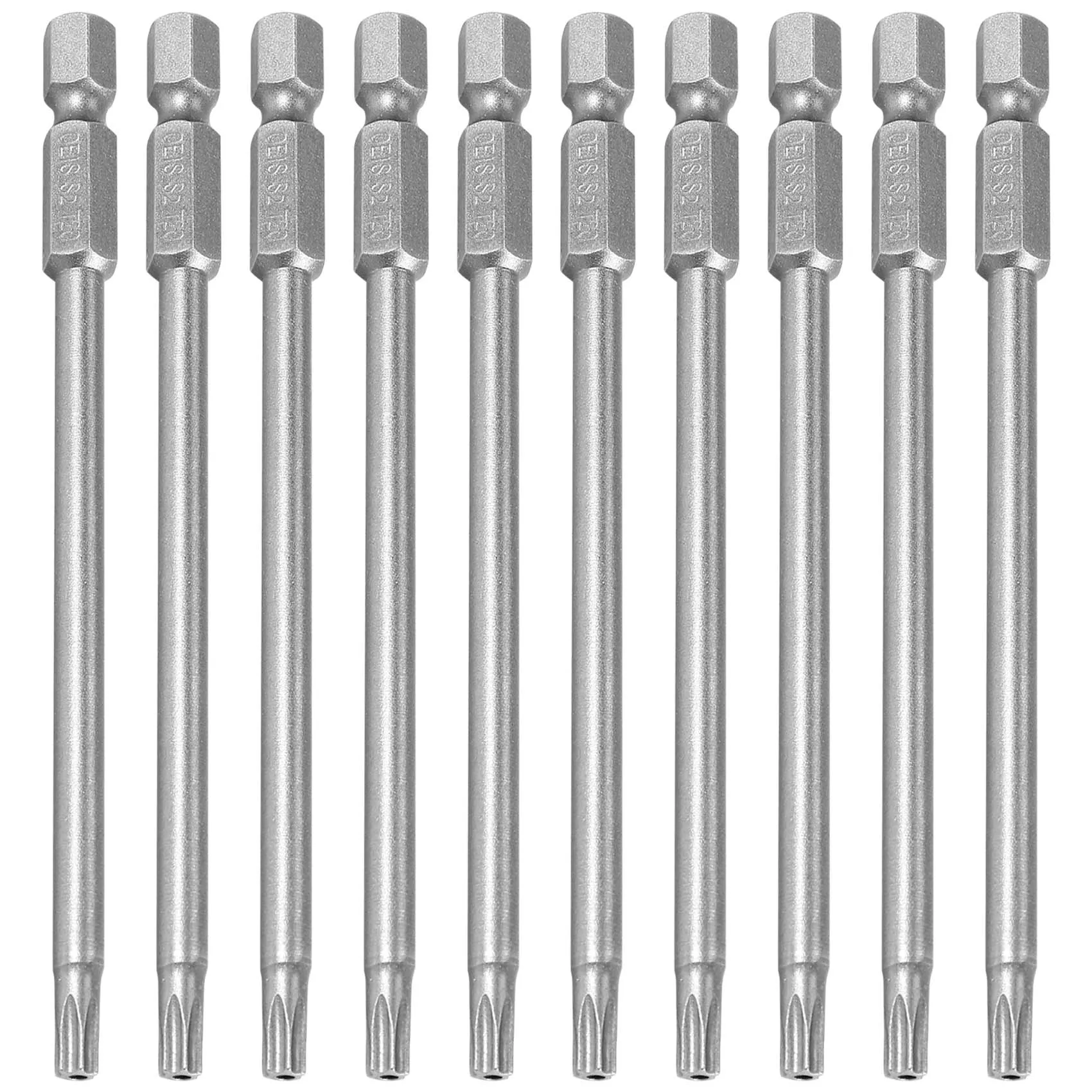 A20I 10pcs 100mm Length 1/4 inch Hex Shank T20 Torx Security Screwdriver Bits, Silver Gray
A20I 10pcs 100mm Length 1/4 inch Hex Shank T20 Torx Security Screwdriver Bits, Silver Gray