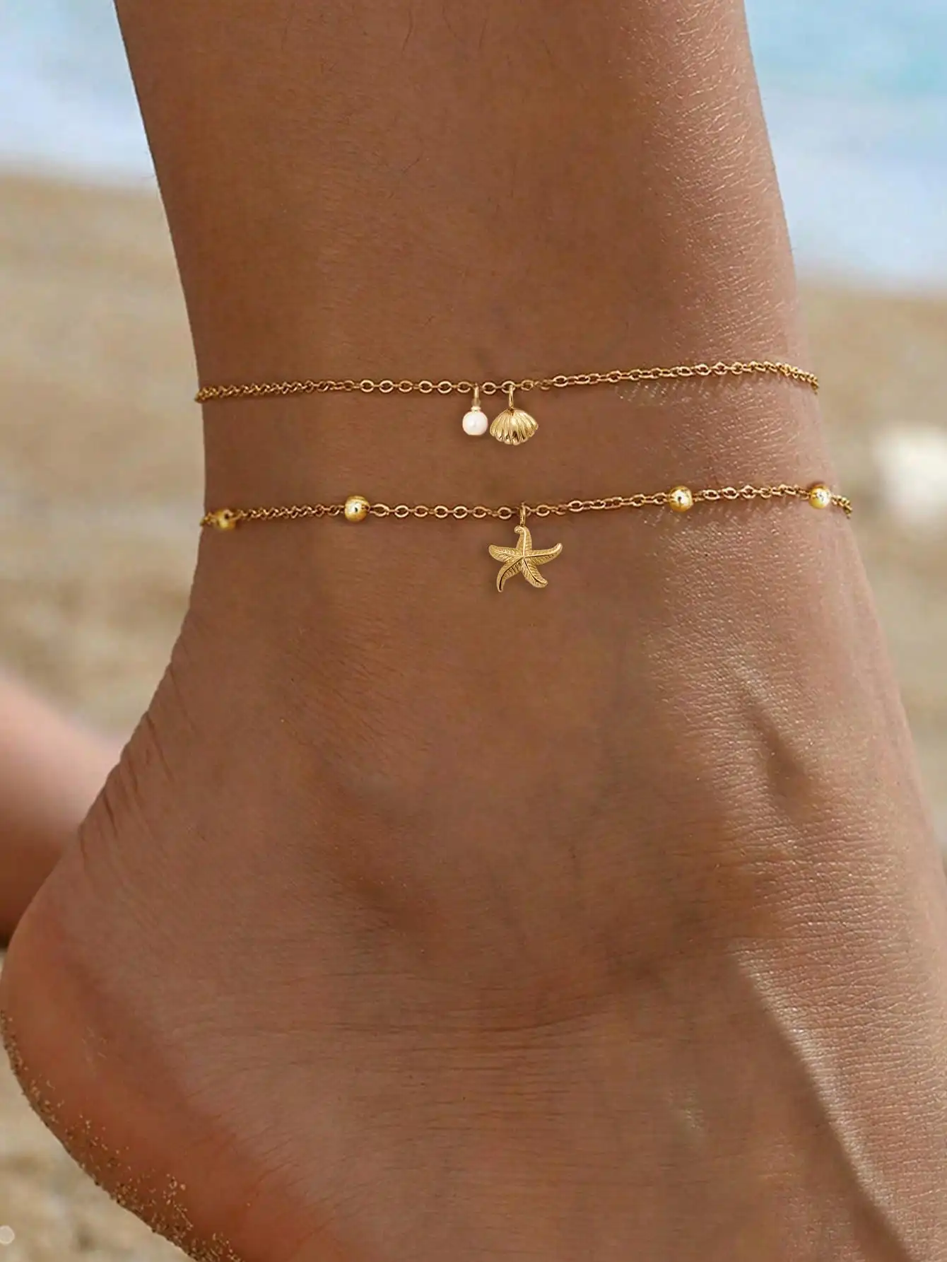 1pc Luxury Gold Stainless Steel Starfish & Shell Anklet, Elegant Summer Accessory (Women), Fashionable & Charming, Suitable For Beach Vacation, Jewelry Gift/Holiday Present
1pc Luxury Gold Stainless Steel Starfish & Shell Anklet, Elegant Summer Accessory (Women), Fashionable & Charming, Suitable For Beach Vacation, Jewelry Gift/Holiday Present