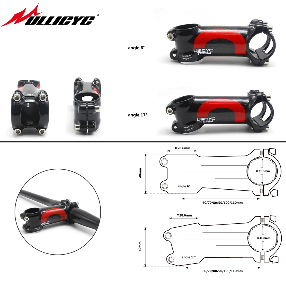 Ullicyc 5-Color 3K Carbon Alloy Mountain/Road Bike Stem 6/17 Degree Angle 28.6mm/31.8mm Bar Fit Bicycle Fork Stem LGA01
Ullicyc 5-Color 3K Carbon Alloy Mountain/Road Bike Stem 6/17 Degree Angle 28.6mm/31.8mm Bar Fit Bicycle Fork Stem LGA01