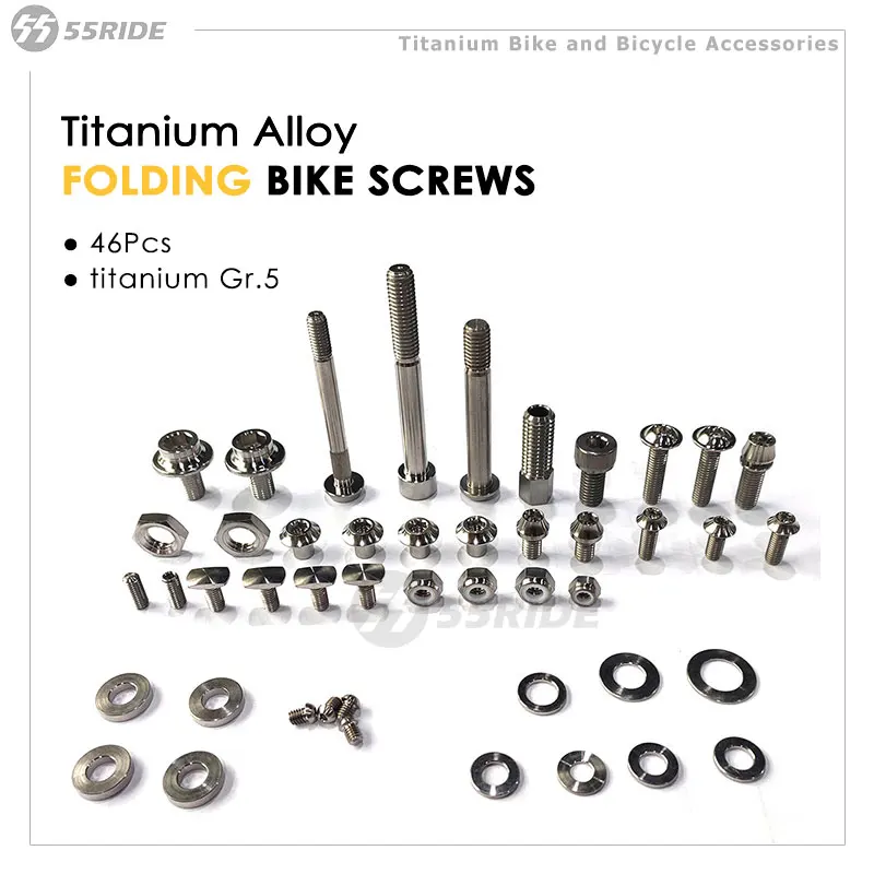 55RIDE Titanium Alloy Gr5 46pcs Bolts for Folding Bike, Bicycle Fasteners Screws Lock Bolt, Cycling Accessories
55RIDE Titanium Alloy Gr5 46pcs Bolts for Folding Bike, Bicycle Fasteners Screws Lock Bolt, Cycling Accessories