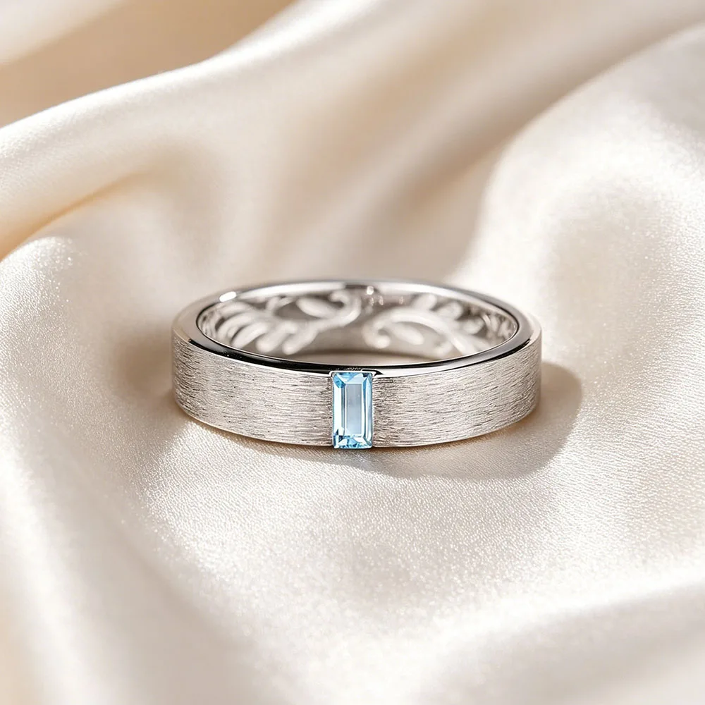 4mm Men's Baguette Blue Topaz Wedding Band Brushed Silver Ring Inner Floral Engraved Anniversary Promise Ring For Him Gift
4mm Men's Baguette Blue Topaz Wedding Band Brushed Silver Ring Inner Floral Engraved Anniversary Promise Ring For Him Gift