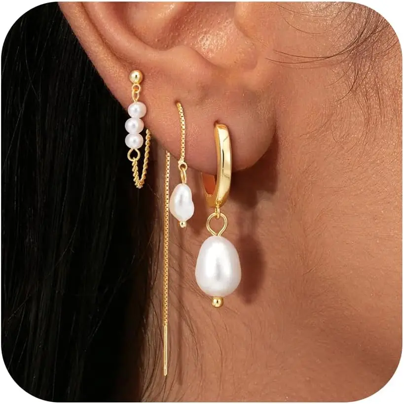 Elegant Pearl Earrings Set for Women, Trendy Dainty Hoop & Stud Jewelry with Threader Design, Multiple Piercing Style
Elegant Pearl Earrings Set for Women, Trendy Dainty Hoop & Stud Jewelry with Threader Design, Multiple Piercing Style