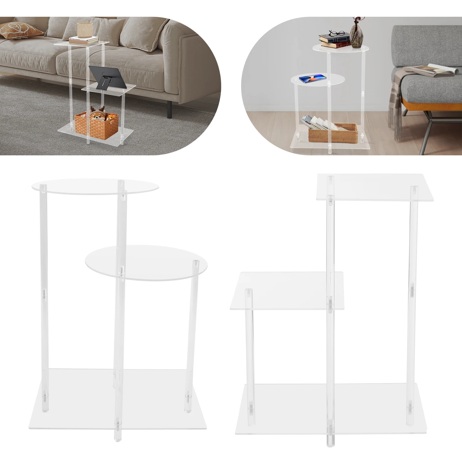 3-х ярусный прозрачный боковой столик из ПК, круглая/квадратная прикроватная тумбочка, отдельно стоящая с открытой полкой для хранения для спален, гостиных
3-х ярусный прозрачный боковой столик из ПК, круглая/квадратная прикроватная тумбочка, отдельно стоящая с открытой полкой для хранения для спален, гостиных
