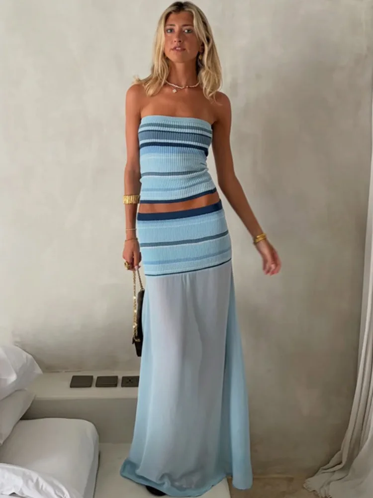 Blifanbo Mesh Sexy Skirt Two Pieces Sets Wommen Striped Strapless Patchwork Vest Top And See Through Long Skirt Matching Sets
Blifanbo Mesh Sexy Skirt Two Pieces Sets Wommen Striped Strapless Patchwork Vest Top And See Through Long Skirt Matching Sets