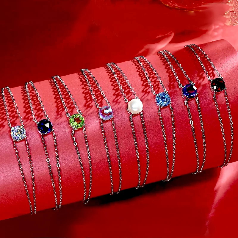6.5mm Round Birthstone Single Stone Double Chain Bracelets 925 Sterling Silver Fashion Ladies Bracelet for Women Jewelry Gift
6.5mm Round Birthstone Single Stone Double Chain Bracelets 925 Sterling Silver Fashion Ladies Bracelet for Women Jewelry Gift