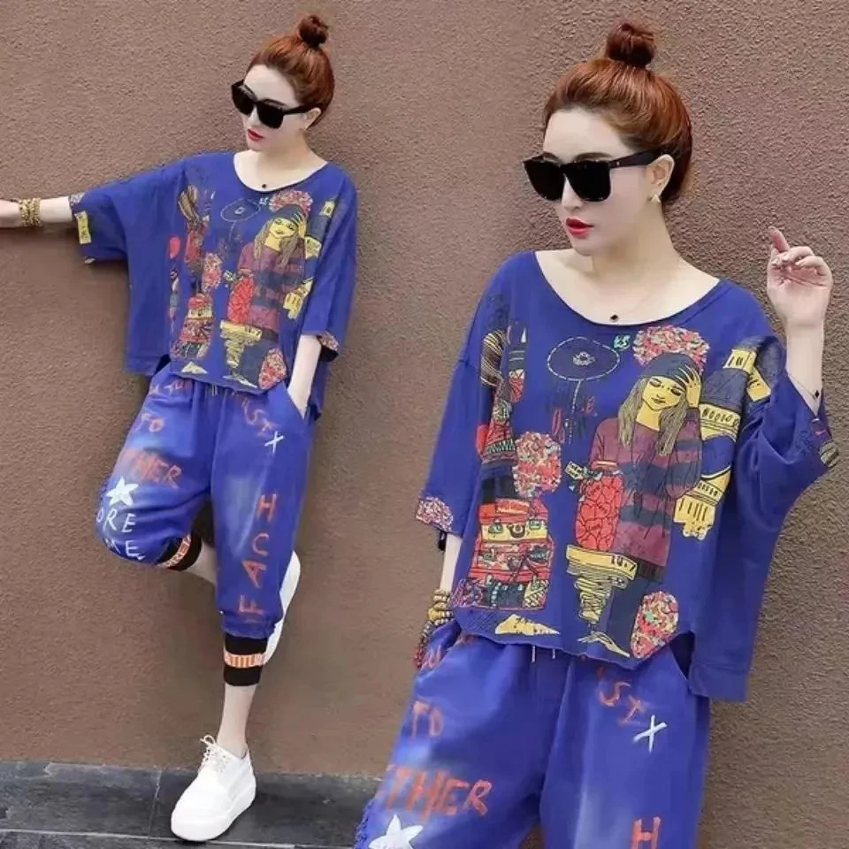 Women's Suit Summer Short Sleeved T-shirt And Harem Calf-Length Pants 2022 New Fashion Korean Loose Leisure Sports Two Piece Set
Women's Suit Summer Short Sleeved T-shirt And Harem Calf-Length Pants 2022 New Fashion Korean Loose Leisure Sports Two Piece Set