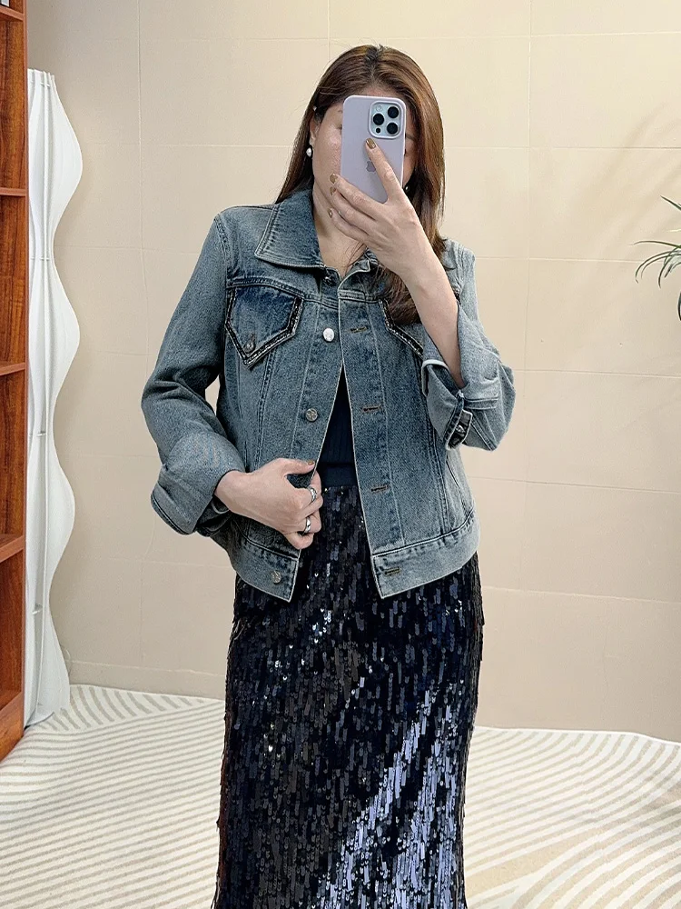 Soft Cotton Denim Jacket Short Thin Summer Quality Tangmi Home Women's Fashion Straight Cut Pearl Embellished Pocket Design
Soft Cotton Denim Jacket Short Thin Summer Quality Tangmi Home Women's Fashion Straight Cut Pearl Embellished Pocket Design