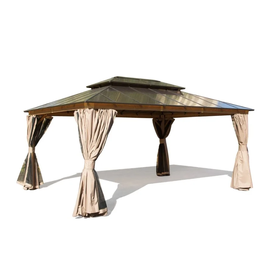 12x16ft Hardtop Gazebo Permanent Outdoor Gazebo with Polycarbonate Double Roof Aluminum Gazebo Pavilion with Curtain and Net fo
12x16ft Hardtop Gazebo Permanent Outdoor Gazebo with Polycarbonate Double Roof Aluminum Gazebo Pavilion with Curtain and Net fo