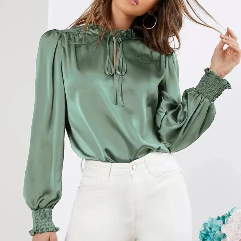 Elegant Solid Color Round Neck Long Sleeve Tie Straight Satin Women's Blouse Shirt Spring Autumn Comfortable Soft Laced Up Shirt
Elegant Solid Color Round Neck Long Sleeve Tie Straight Satin Women's Blouse Shirt Spring Autumn Comfortable Soft Laced Up Shirt