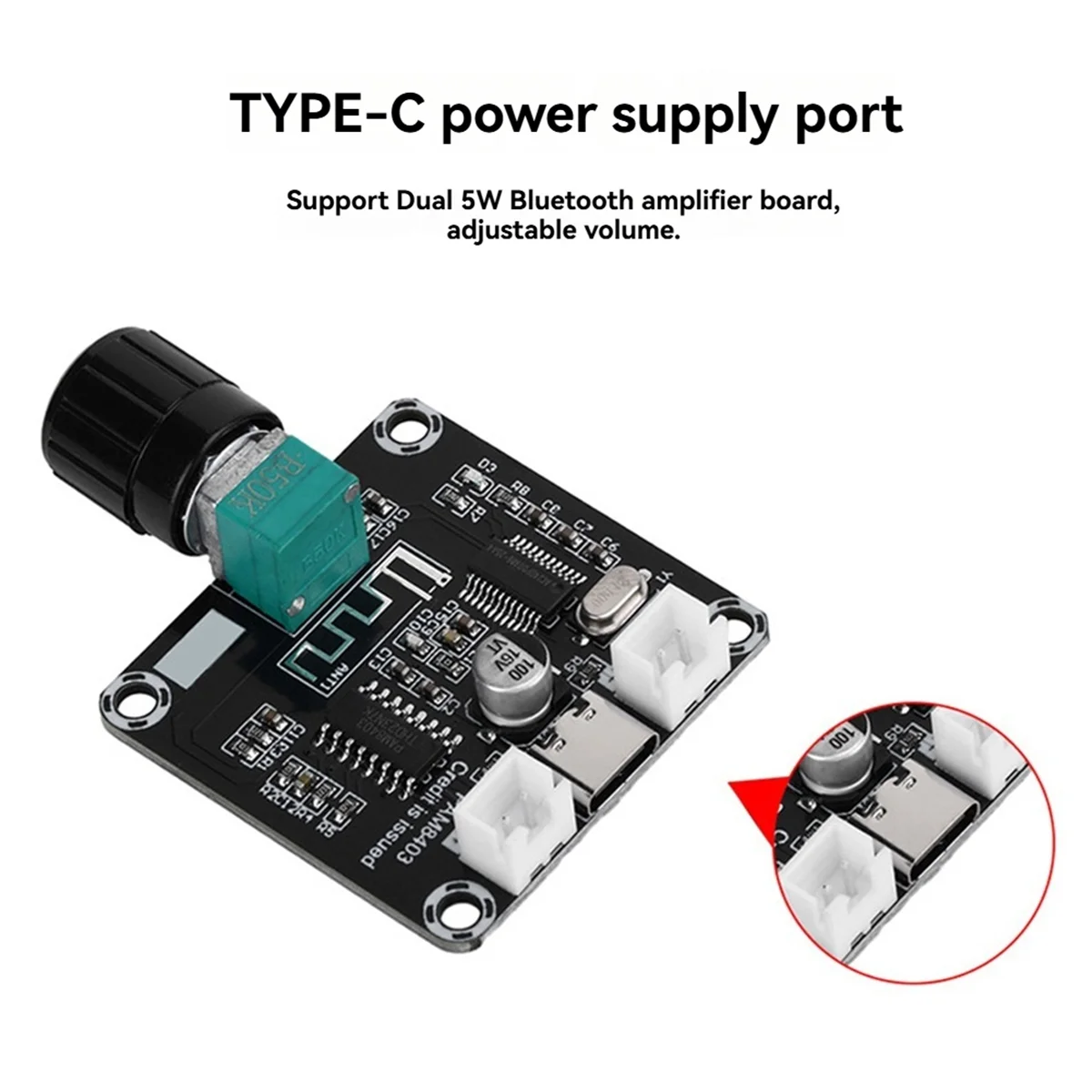 POP-lType-C 5W+5W Mini PAM8403 Bluetooth-Compatible Digital Amplifier Board with Adjustable Volume Amplifier Module
POP-lType-C 5W+5W Mini PAM8403 Bluetooth-Compatible Digital Amplifier Board with Adjustable Volume Amplifier Module