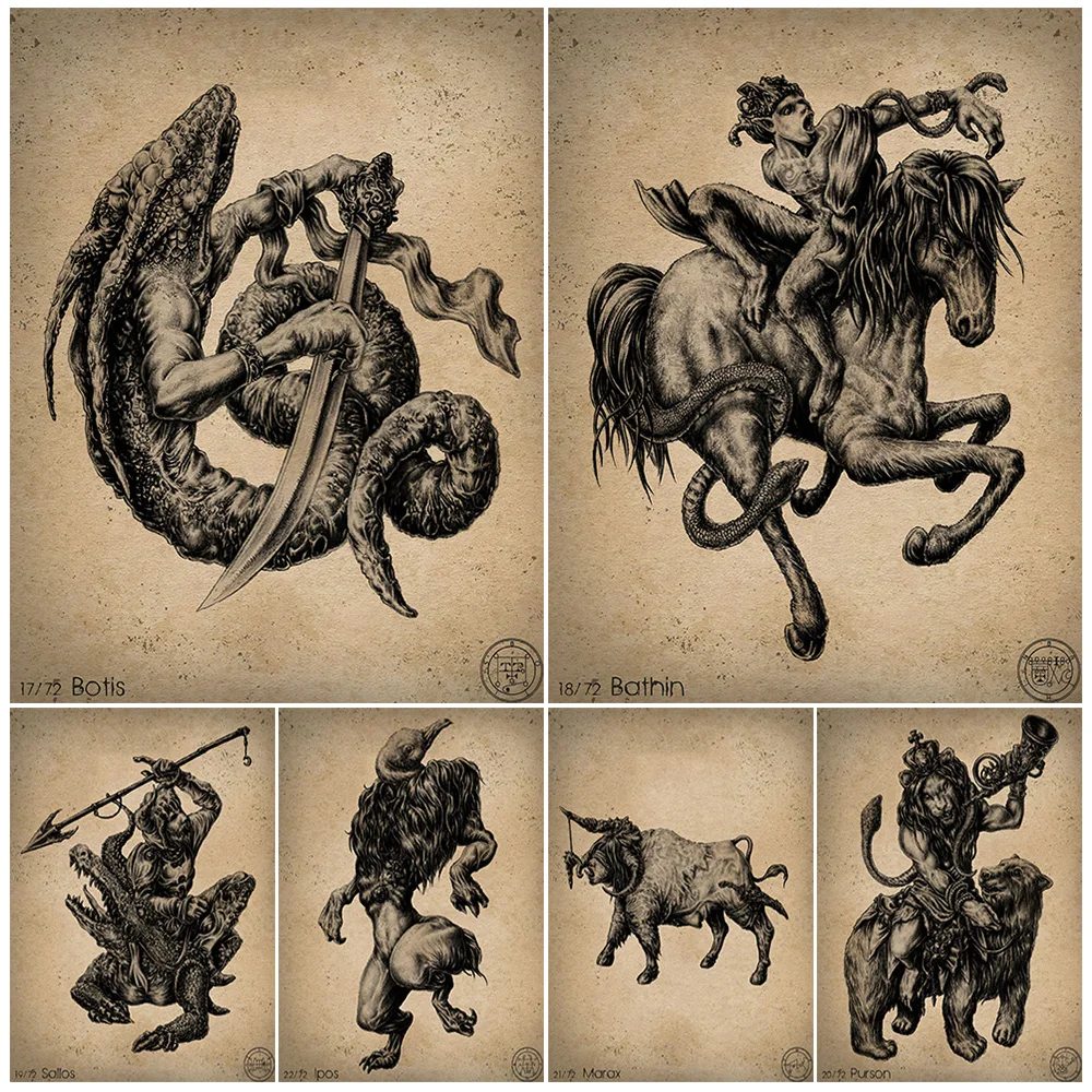 Botis,Bathin,Sallos,Stlas,Furfur,Gaap,Naberius,Demon Portrait Vintage Wall Art Cnavas Painting Solomon 72 Pillar Demon Art Poste
Botis,Bathin,Sallos,Stlas,Furfur,Gaap,Naberius,Demon Portrait Vintage Wall Art Cnavas Painting Solomon 72 Pillar Demon Art Poste